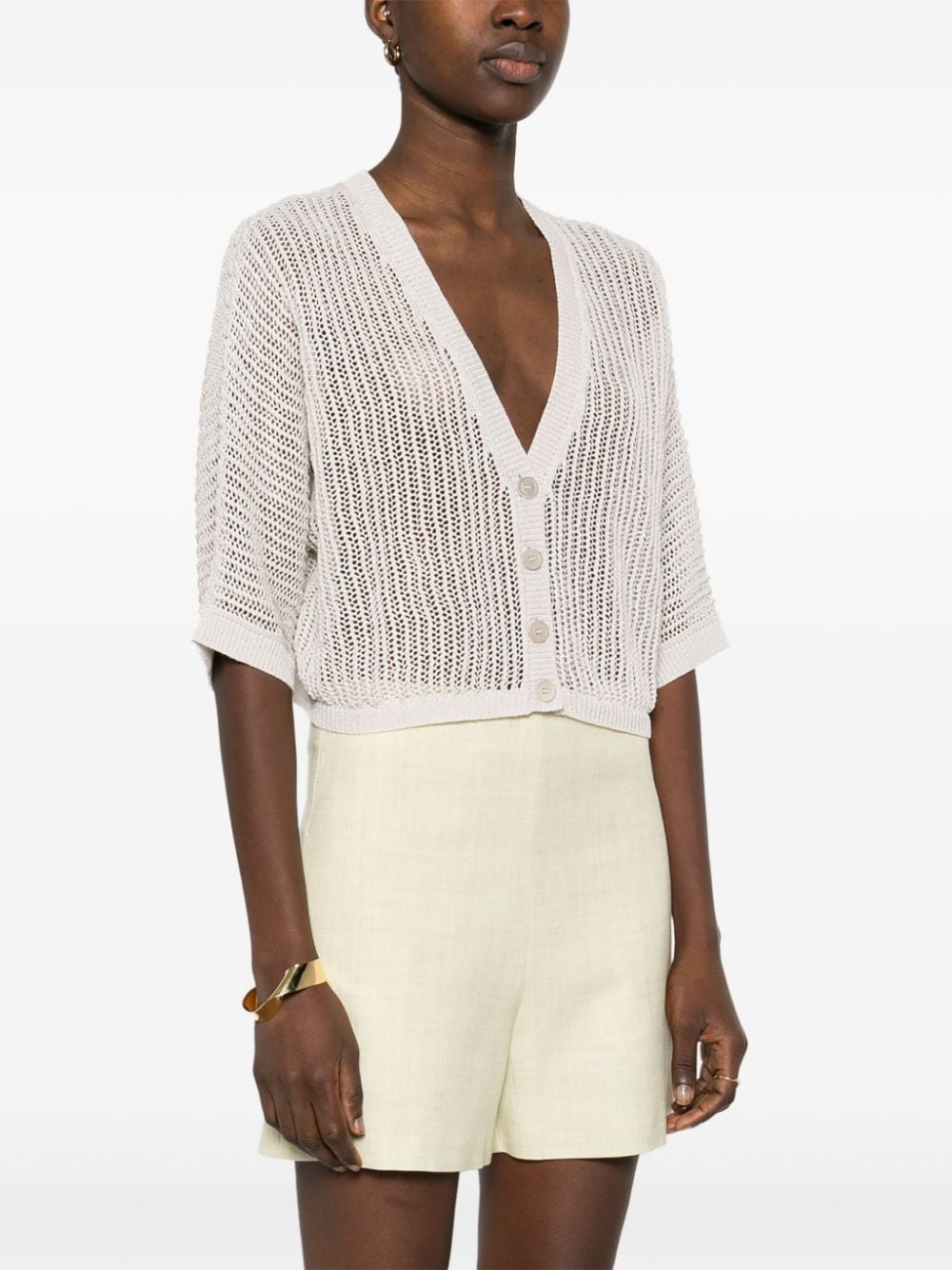 Shop Peserico Open-knit Cropped Cardigan In Neutrals