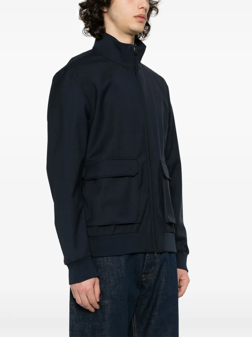 Shop Herno Virgin-wool Bomber Jacket In Blue