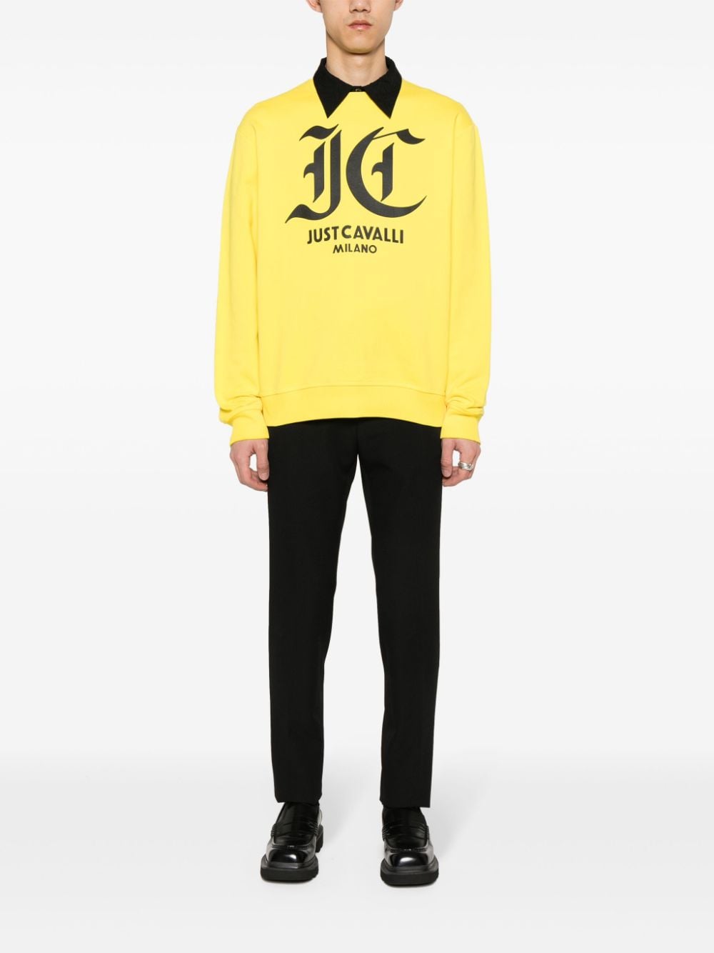 Shop Just Cavalli Monogram-print Cotton Sweatshirt In Yellow