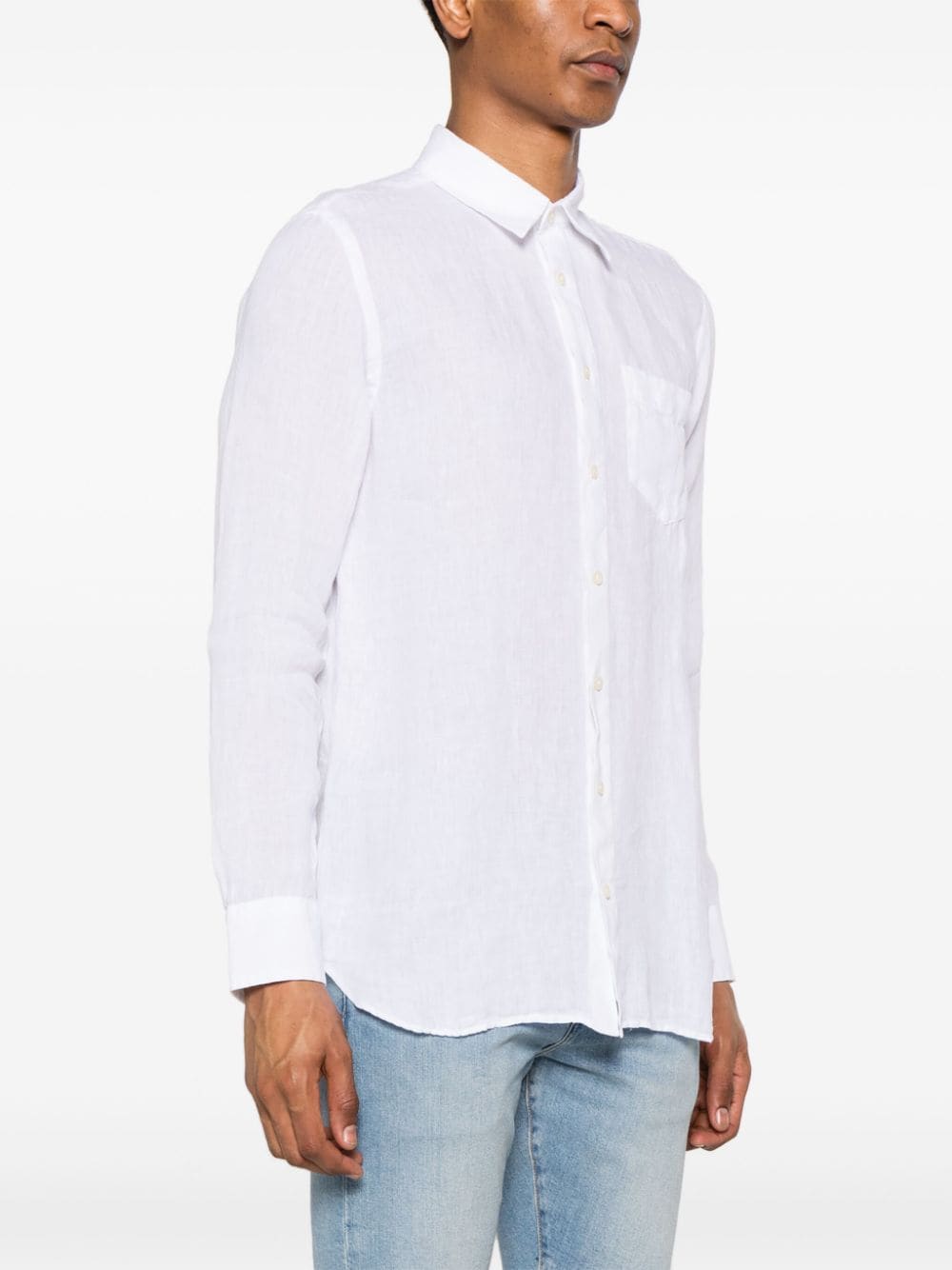 Shop 120% Lino Long-sleeve Linen Shirt In 白色