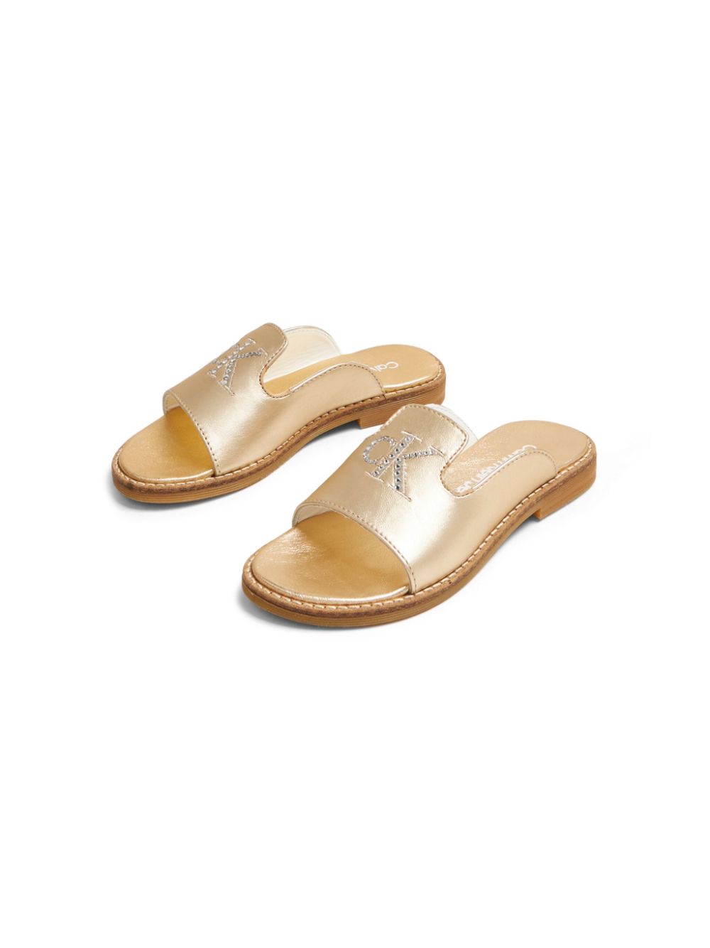 Shop Calvin Klein Logo-embellished Flat Sandals In 金色