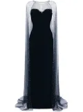 Jenny Packham Cordelia rhinestone-embellished cape gown - Blue