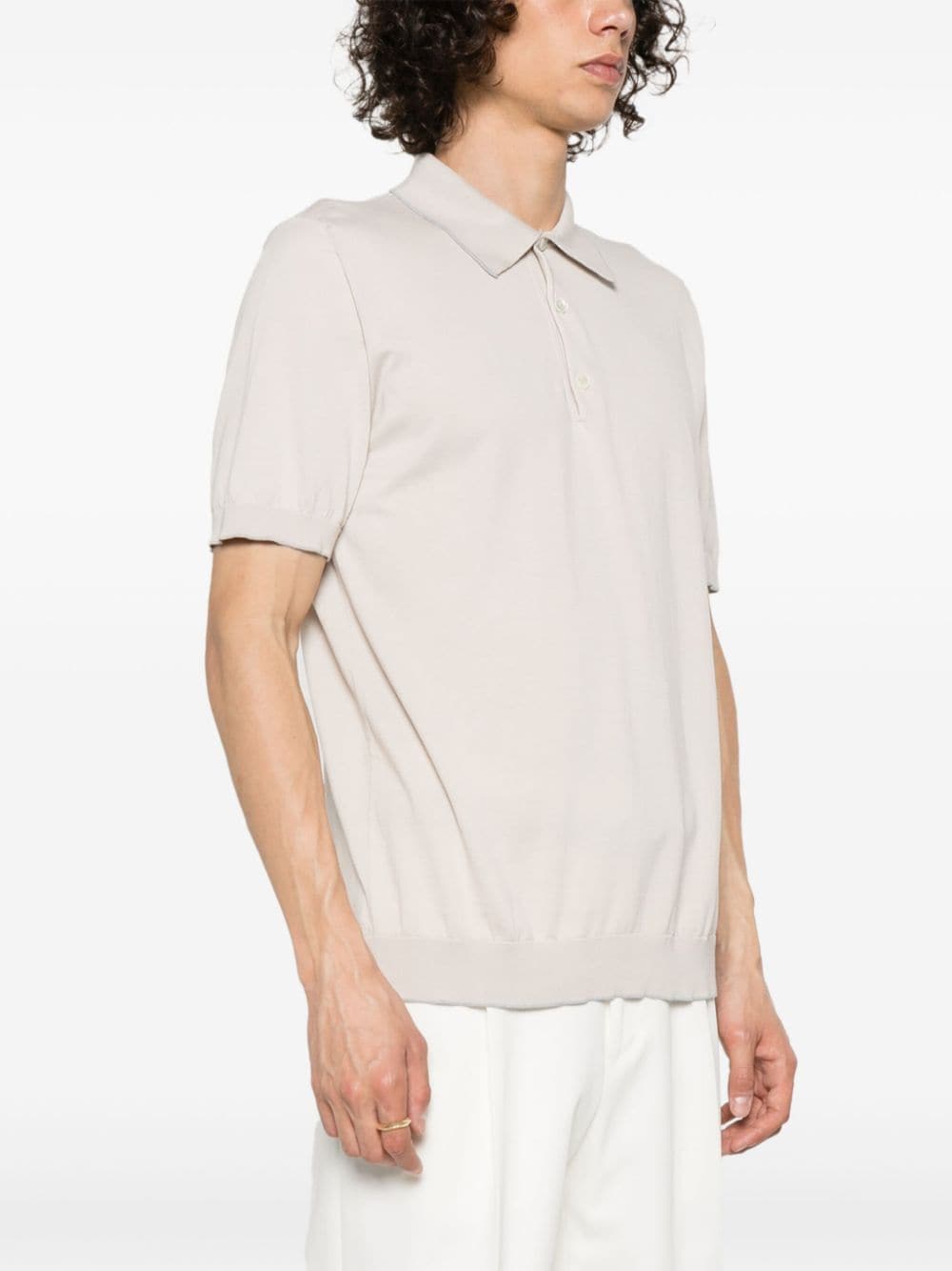 Shop Eleventy Fine-ribbed Polo Shirt In Neutrals