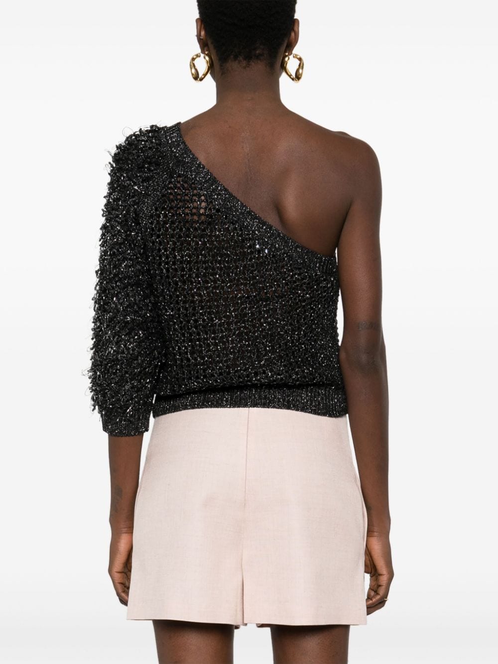 Shop Peserico One-shoulder Knitted Top In Black