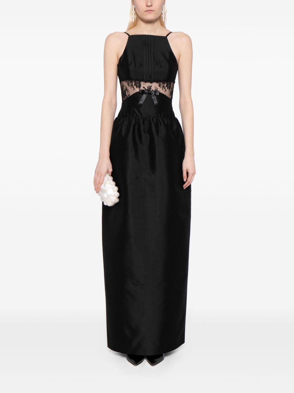 SHUSHU/TONG sheer lace-panelled gown - Zwart