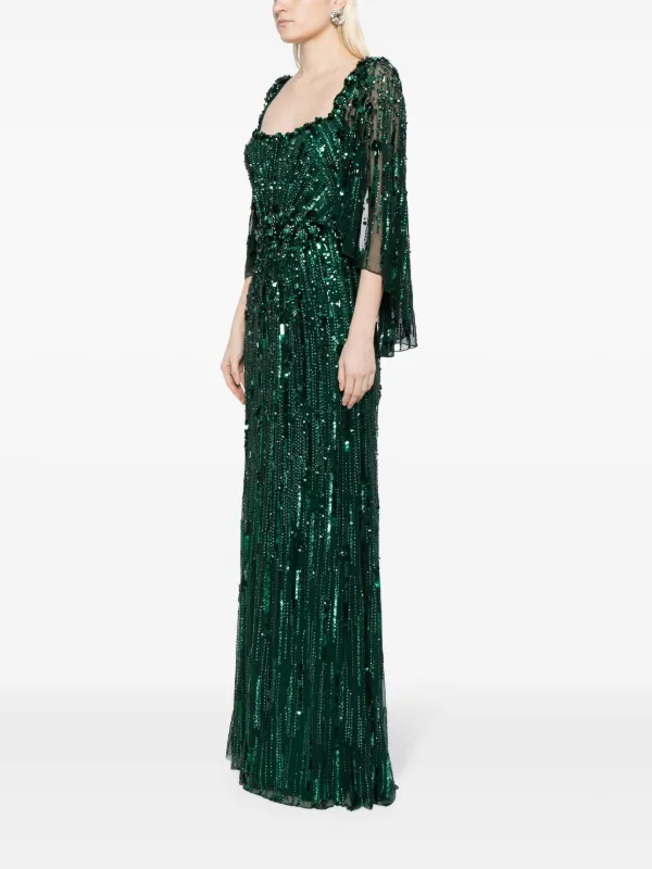 Jenny Packham Brightstar スパンコール イブニングドレス | グリーン