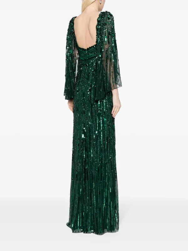 【美品】Jenny Packham スパンコールロングドレス Jenny Packham Brightstar スパンコール イブニングドレス | グリーン