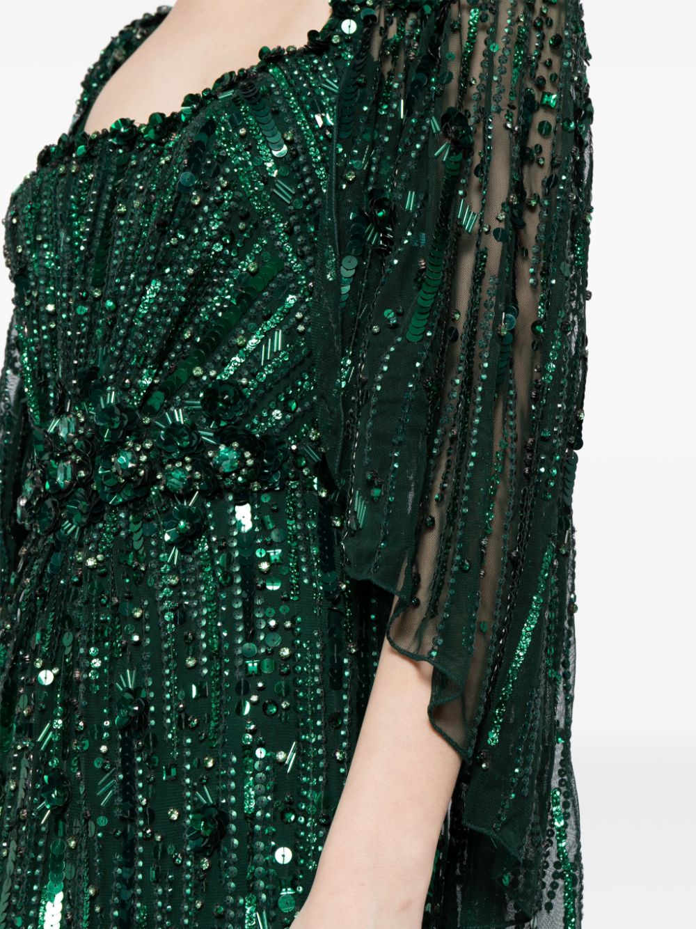 Shop Jenny Packham Brightstar Sequin-embellished Gown In Green