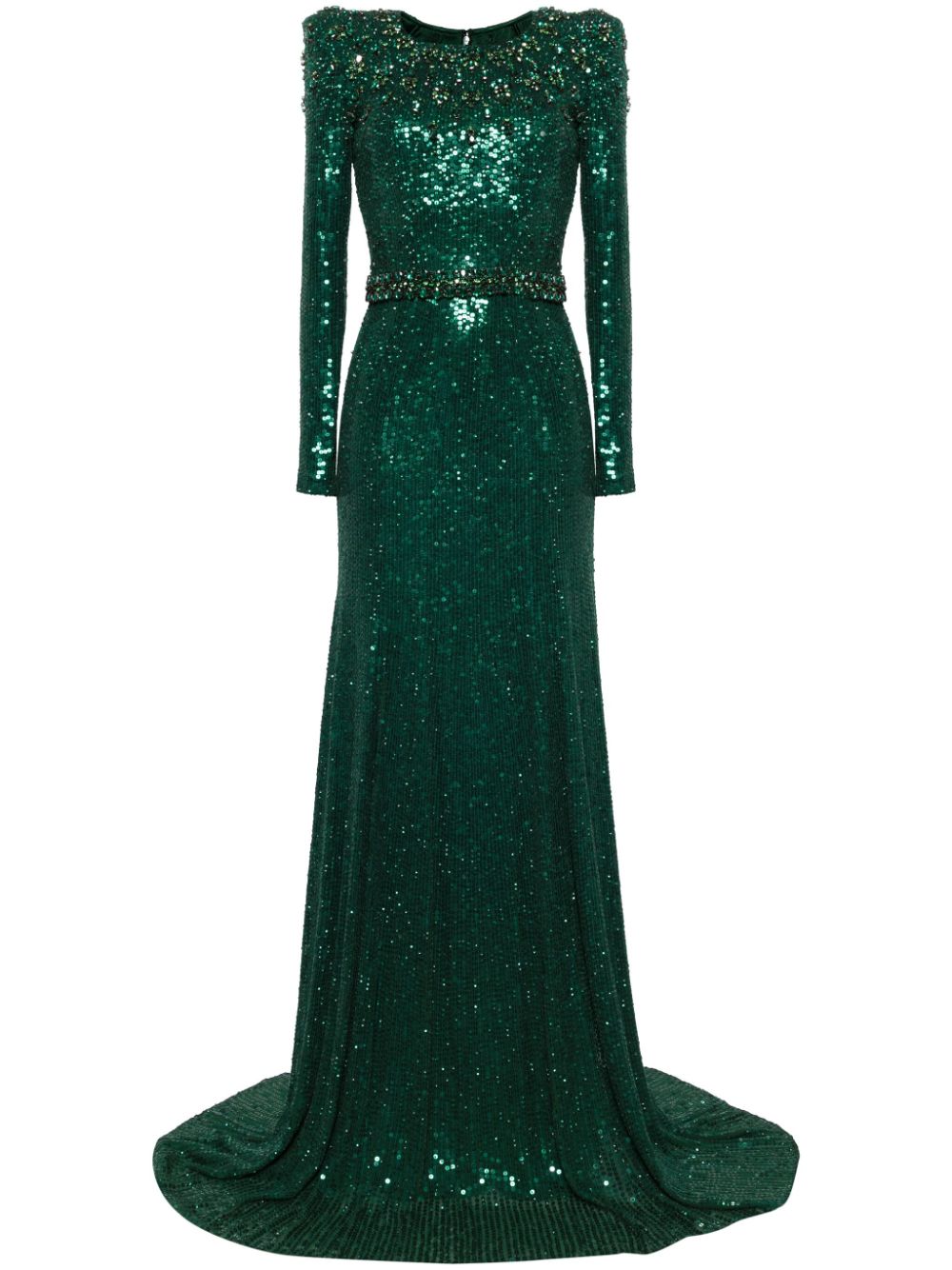 Jenny Packham Georgia Sequined Long-sleeve Gown In Green