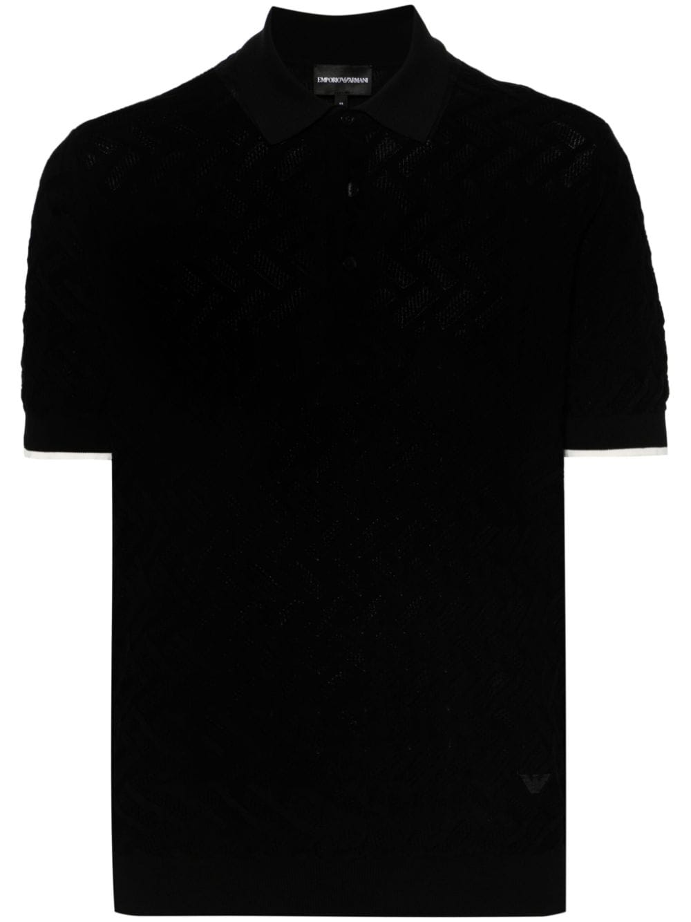 Emporio Armani Pattern-intarsia Cotton Polo Shirt In Black