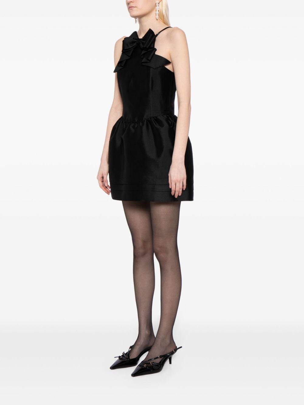 Shop Shushu-tong Bow-appliqué Flared Minidress In Black