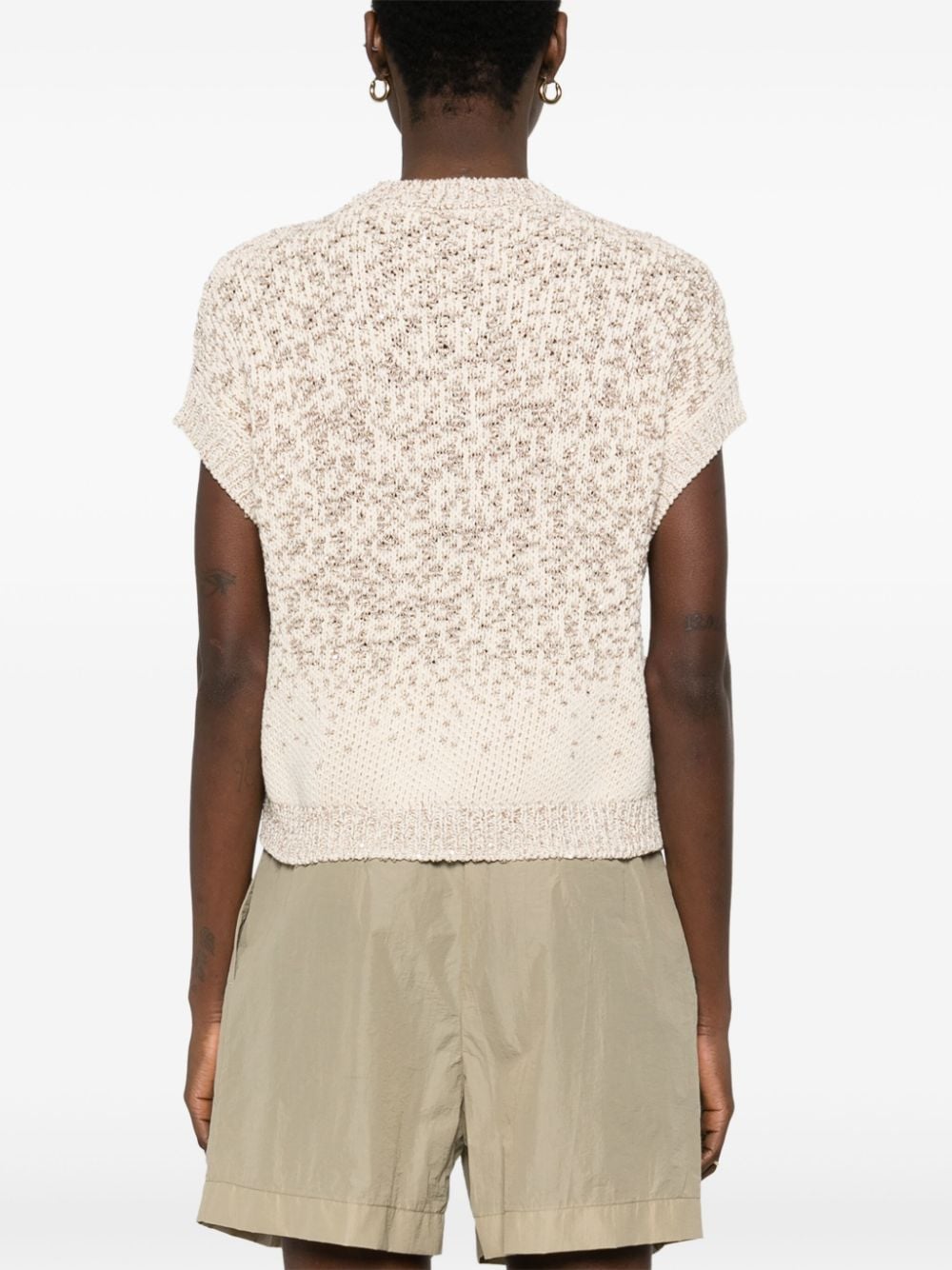 Shop Peserico Sequin-embellished Knitted Top In Brown