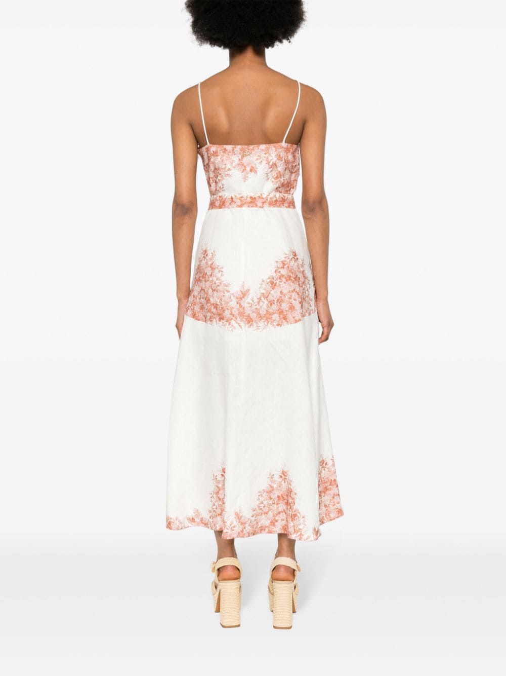 Shop Twinset Floral-print Linen Midi Dress In Neutrals