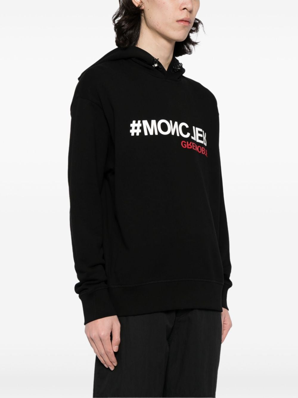 Shop Moncler Logo-appliqué Cotton Hoodie In Black