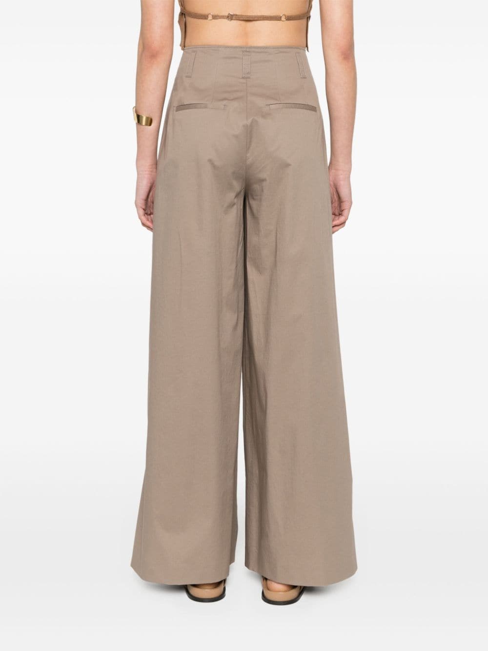 Shop Peserico Wide-leg Cotton Trousers In Brown