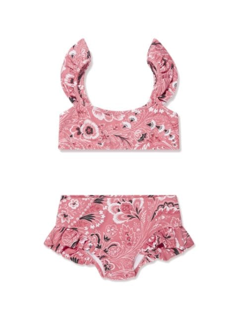 floral-print ruffled bikini