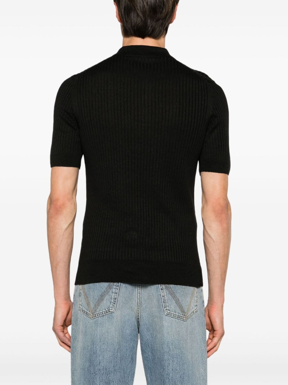 Shop Tagliatore Park Ribbed-knit Polo Shirt In Black