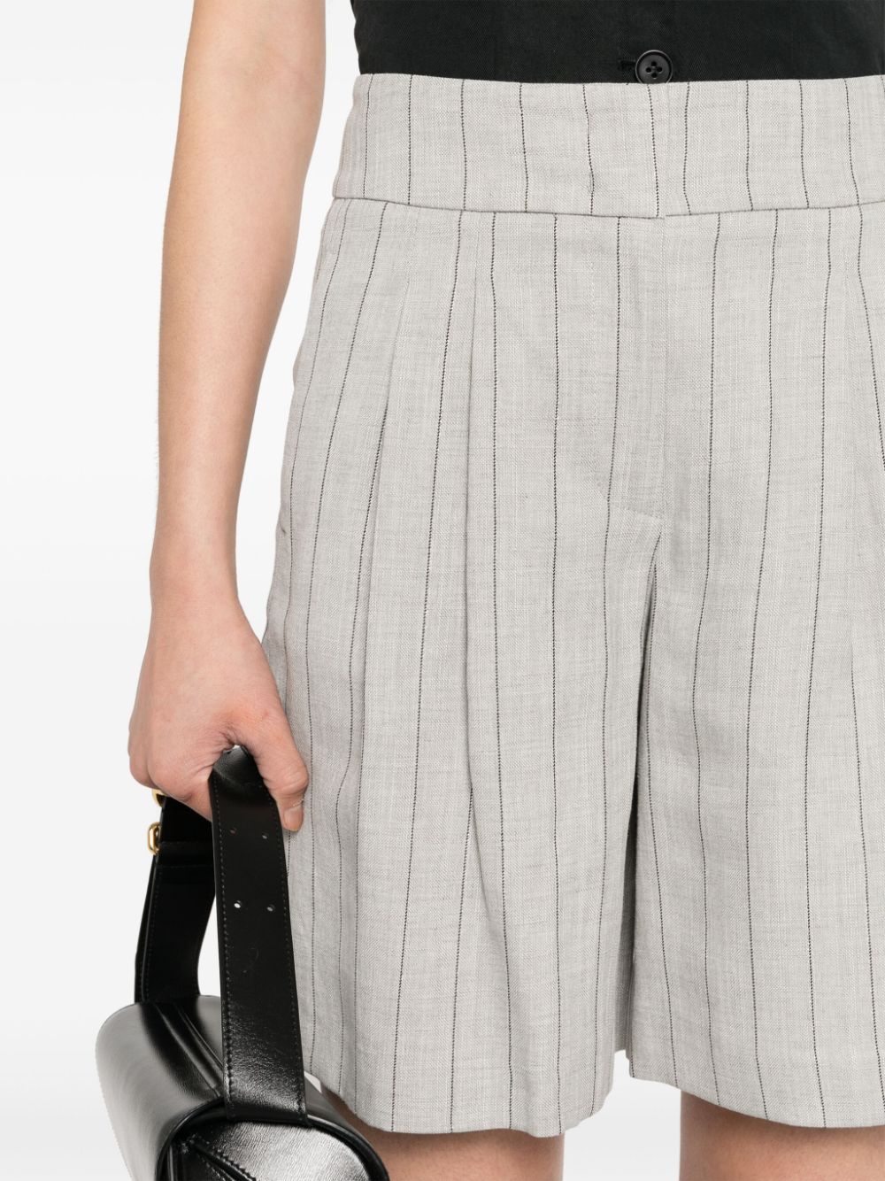 Shop Peserico Pleated Striped Shorts In Grey