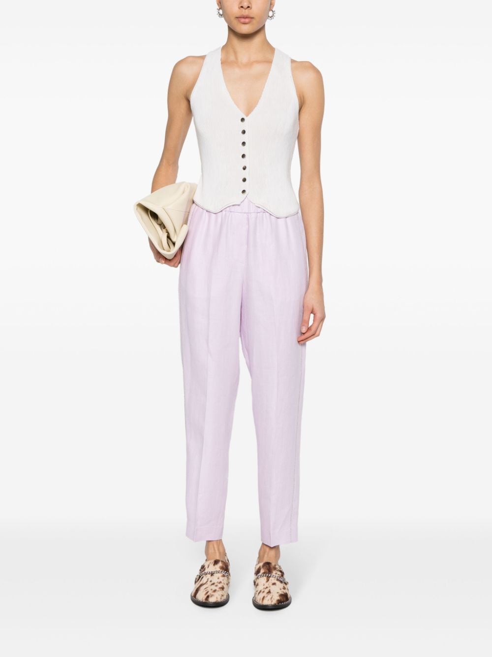 Shop Peserico Bead-embellished Tapered Trousers In Purple