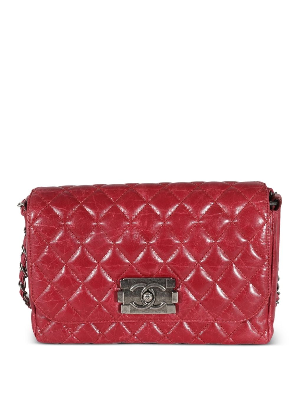 Pre-owned Chanel 2012 Flap Boy-lock Shoulder Bag In Red