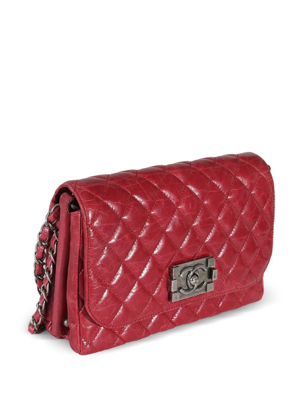 Pre-owned Chanel 2012 Flap Boy-lock Shoulder Bag In Red