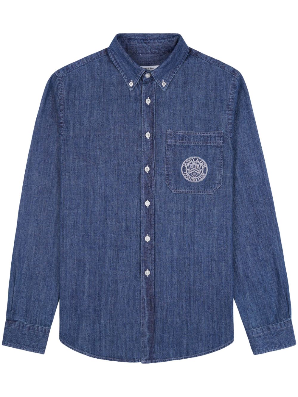 Sporty And Rich Logo-embroidered Denim Shirt In Blue
