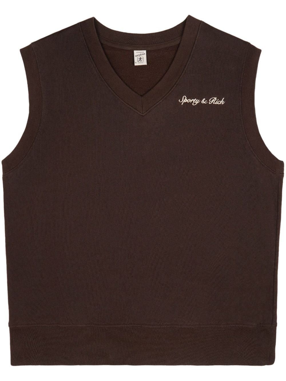 Shop Sporty And Rich Syracuse Embroidered Cotton Vest In Brown