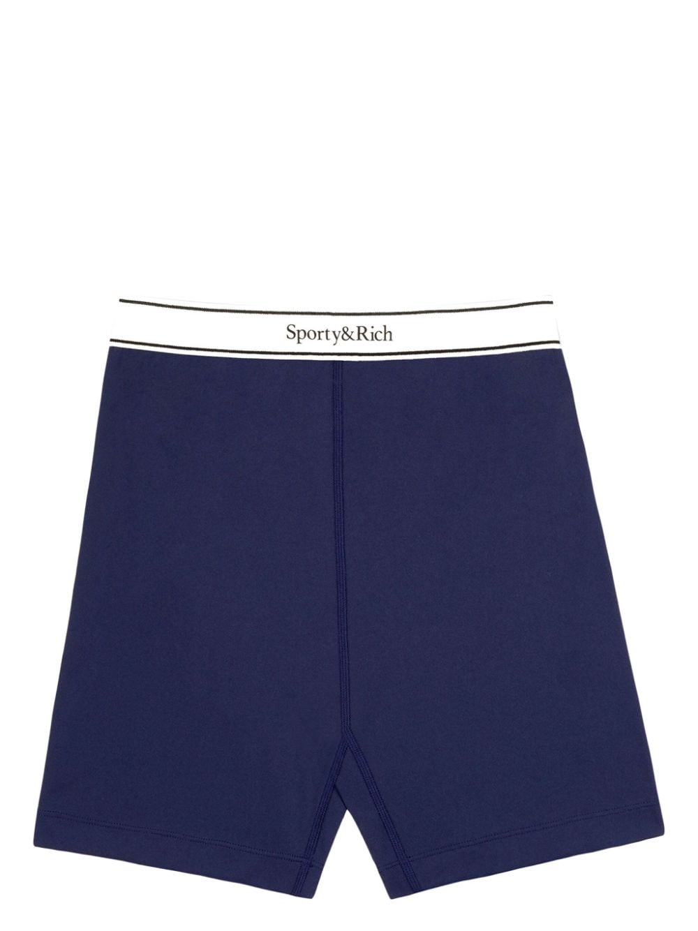 Sporty And Rich Serif Logo-waistband Shorts In Blue