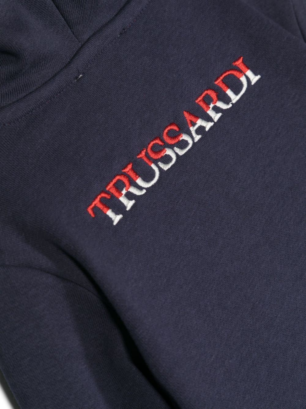 Shop Trussardi Junior Logo-embroidered Cotton Hoodie In Blue