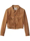 Miu Miu logo-appliqué suede jacket - Brown