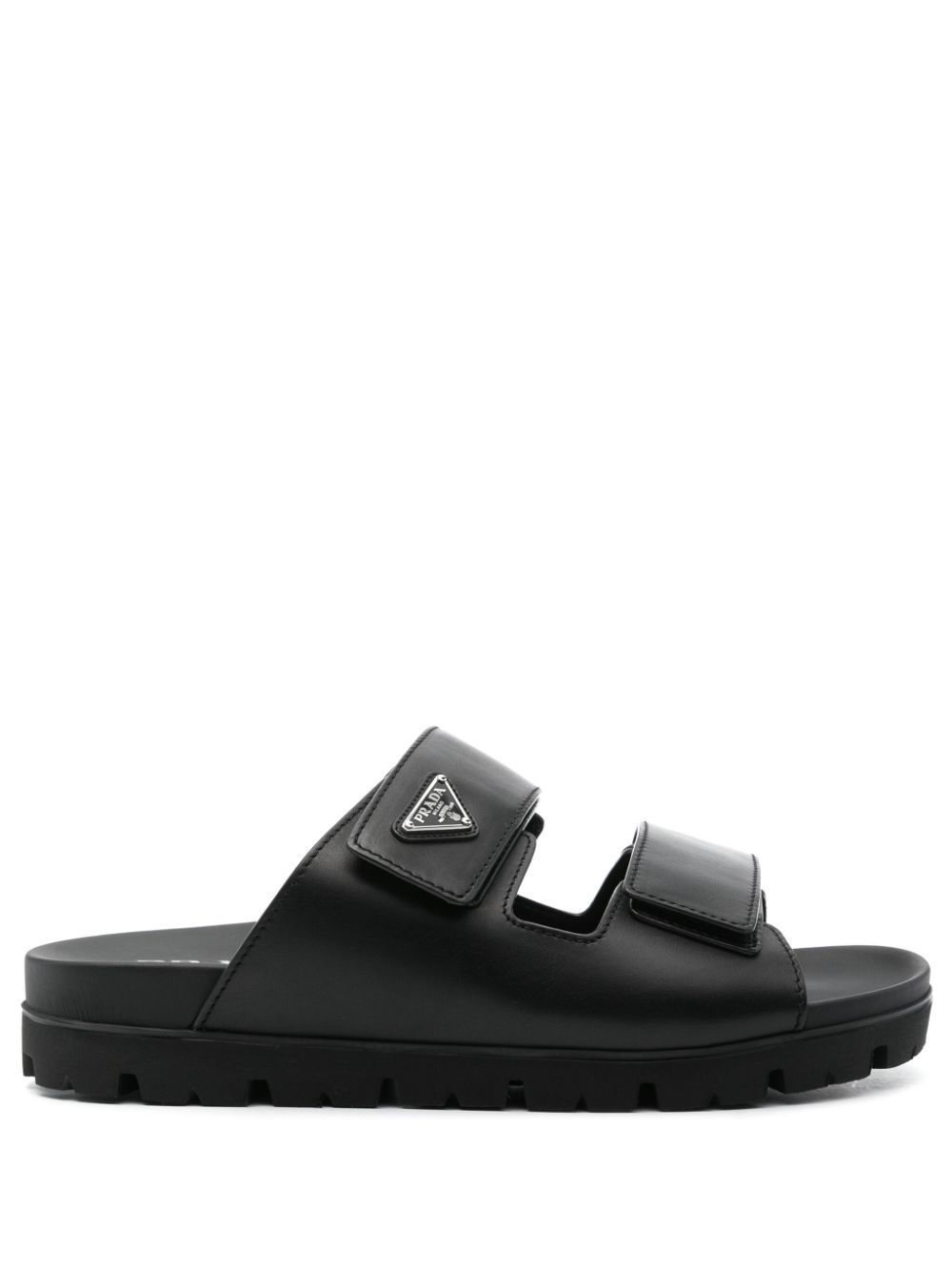 Shop Prada Leather Strap Sandals In Black