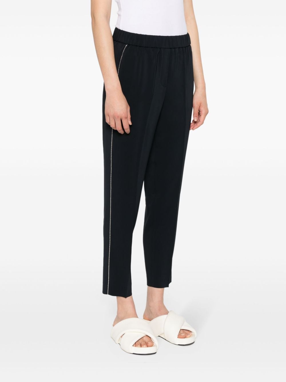 Shop Peserico Bead-embellished Trousers In Blue