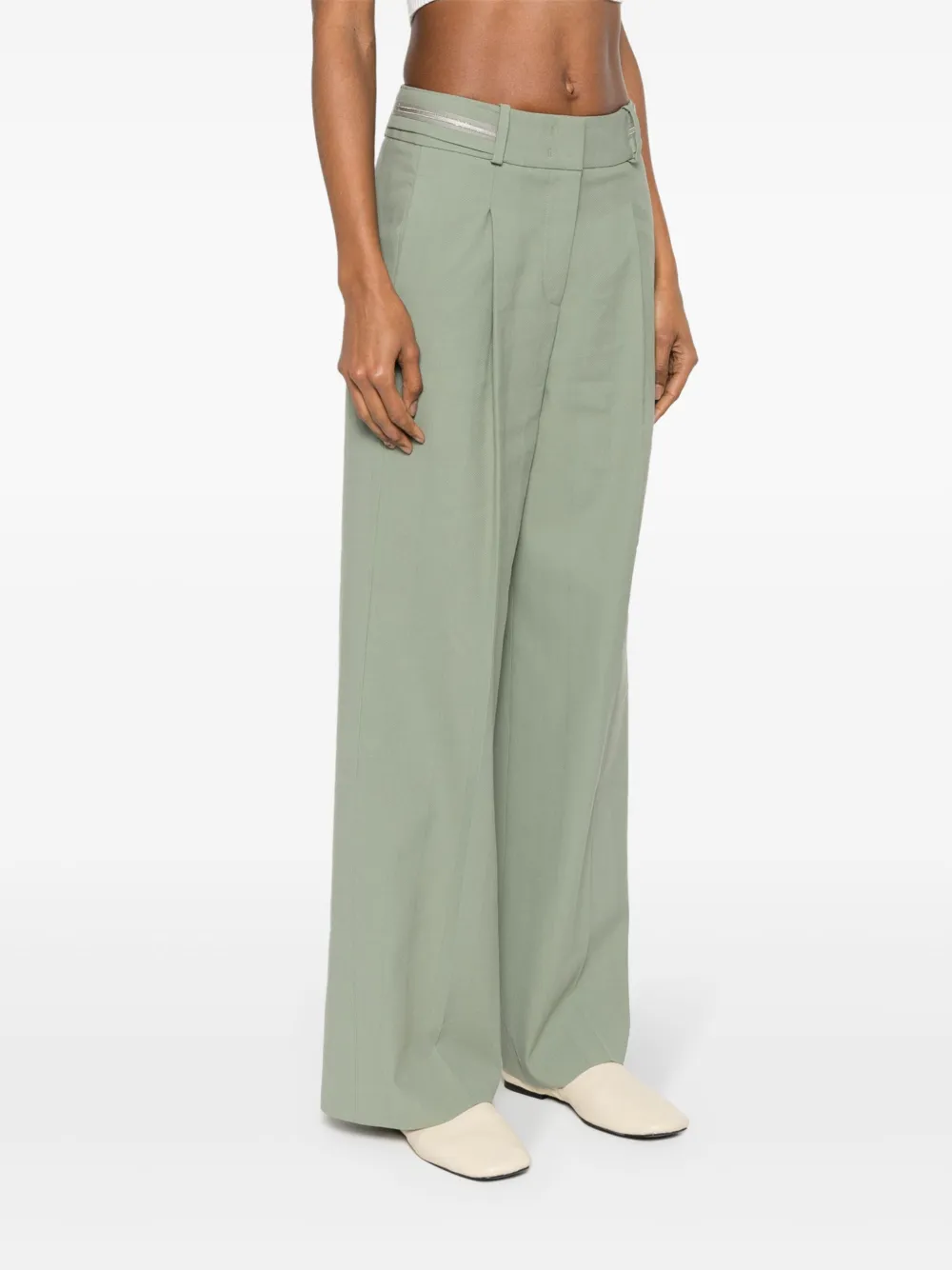 Shop Peserico Linen Palazzo Pants In Green