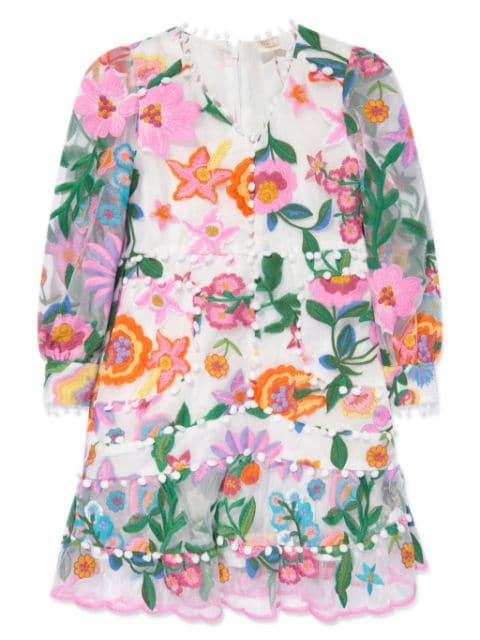 MARLO floral-embroidery organza midi dress