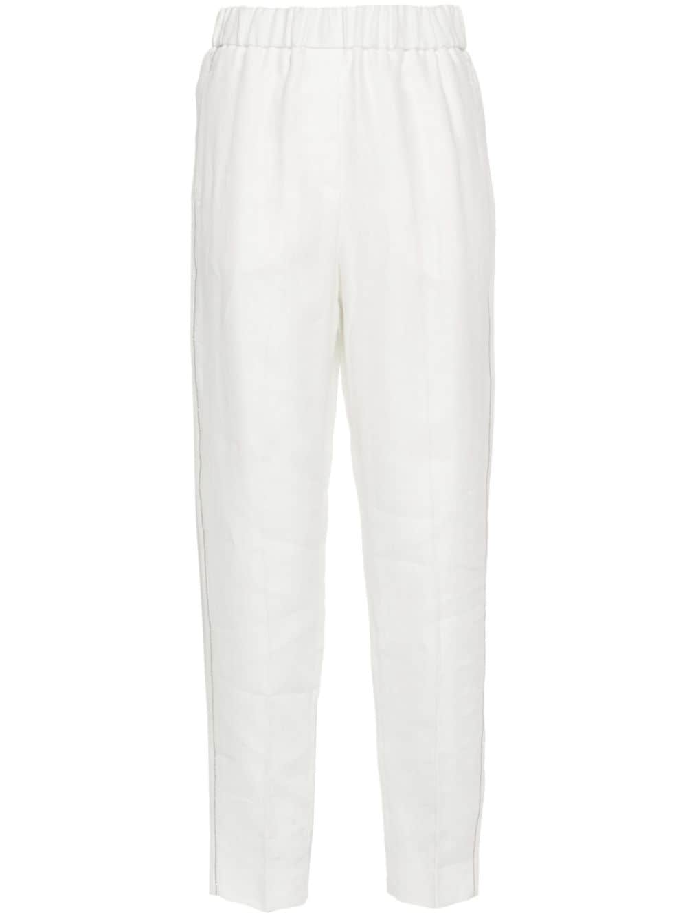 Peserico Beaded-trim Linen Trousers In White