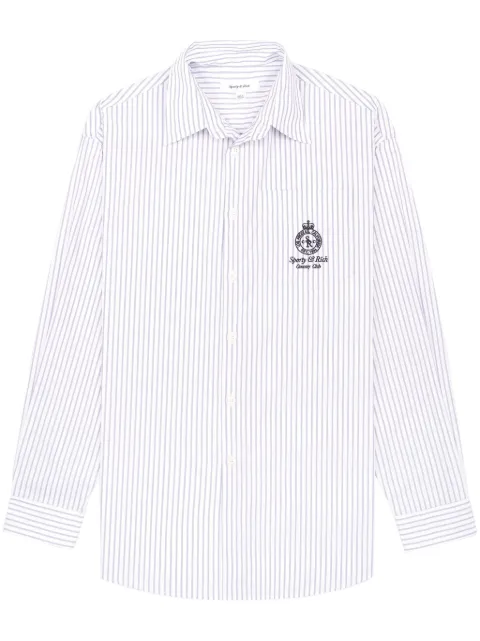 Sporty & Rich Crown-embroidered oversize striped cotton shirt