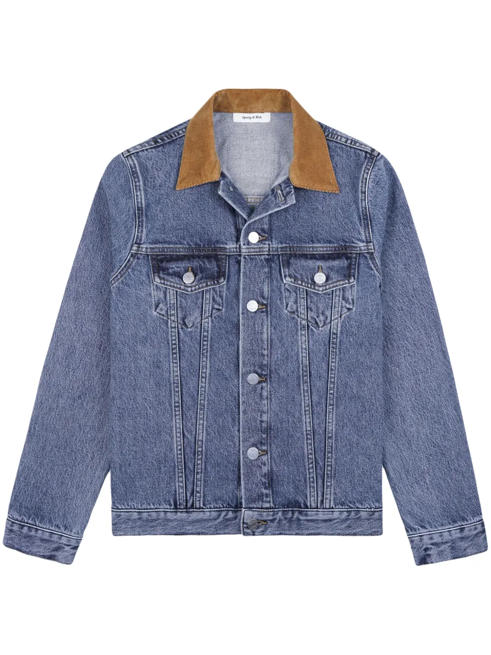 Shop Sporty And Rich Contrasting-collar Cotton Denim Jacket In Blau