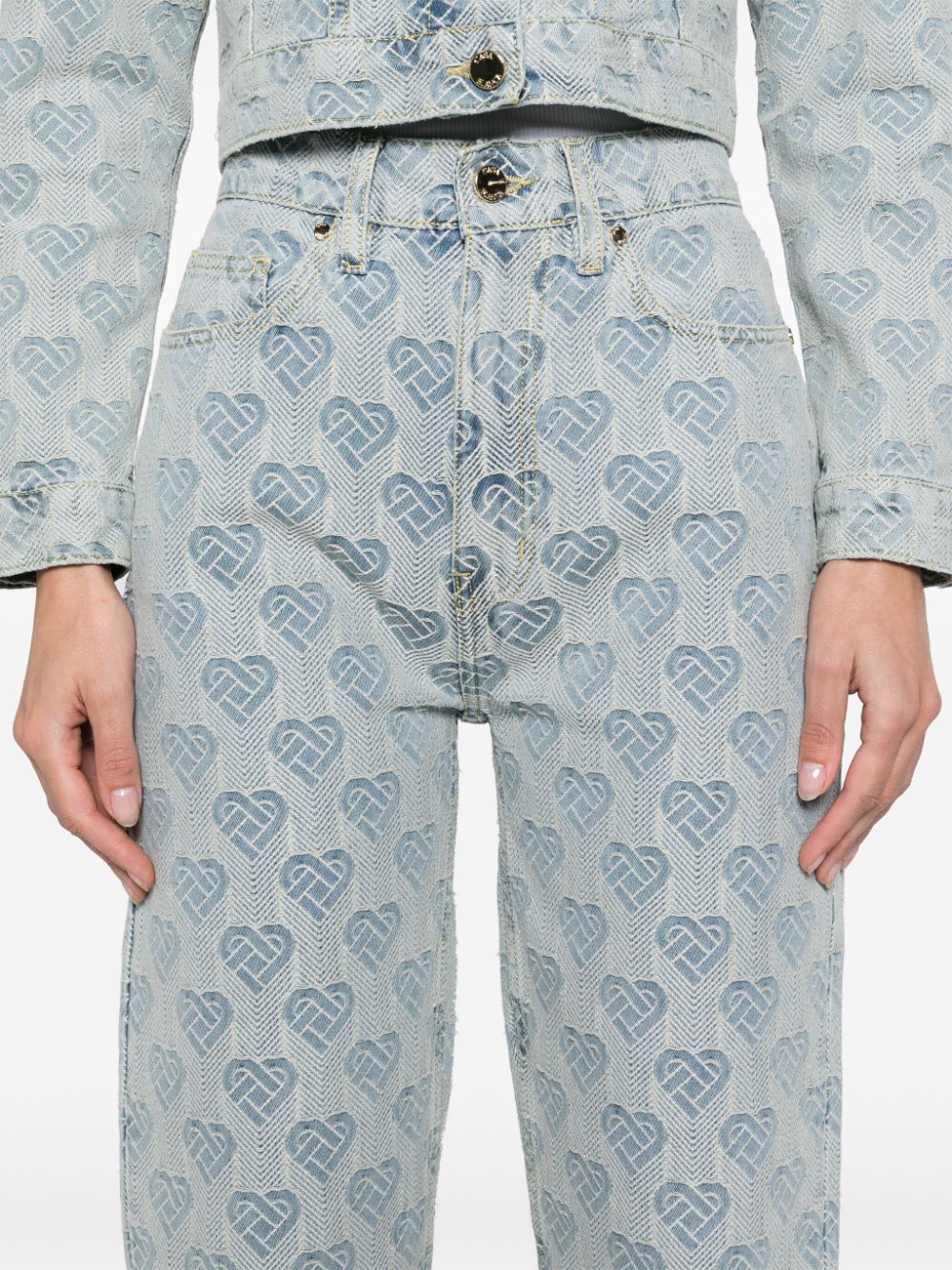 Shop Casablanca Heart Monogram-jacquard Jeans In Blue