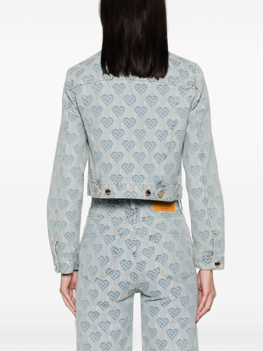 Shop Casablanca Heart Monogram-jacquard Denim Jacket In Blue