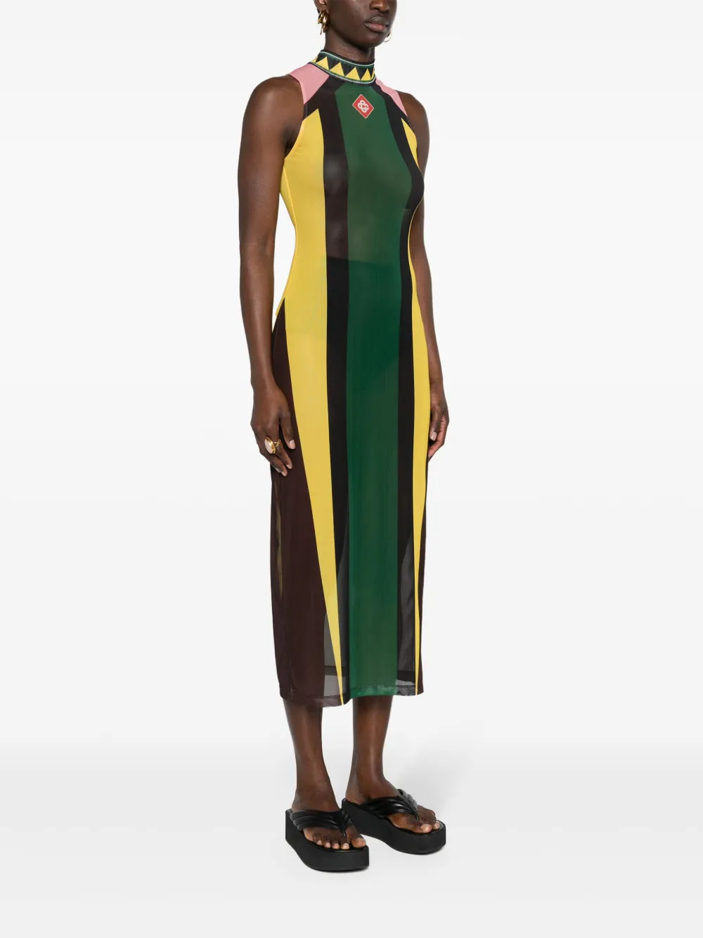  Casablanca Open-back Mesh Maxi Dress - Green 