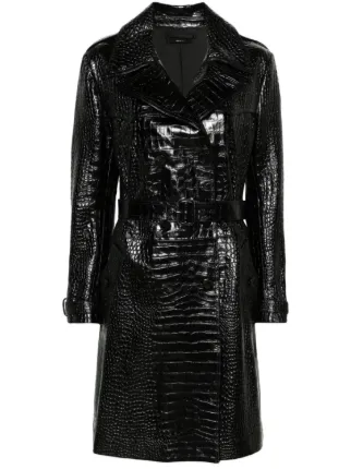 TOM FORD crocodile effect Leather Trench Coat Black FARFETCH