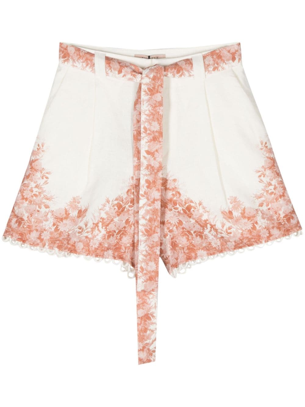 Twinset Floral-print Linen Shorts In White