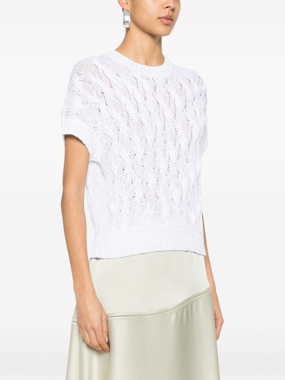 Shop Peserico Sequin-embellished Knitted Top In White