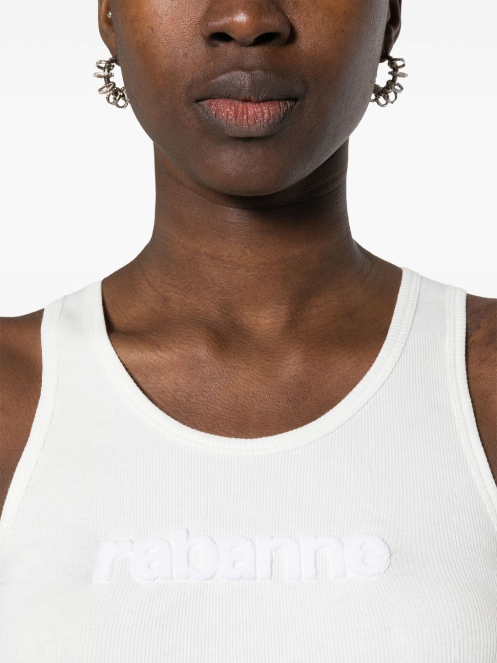 Shop Rabanne Logo-patch Ribbed Tank Top In White