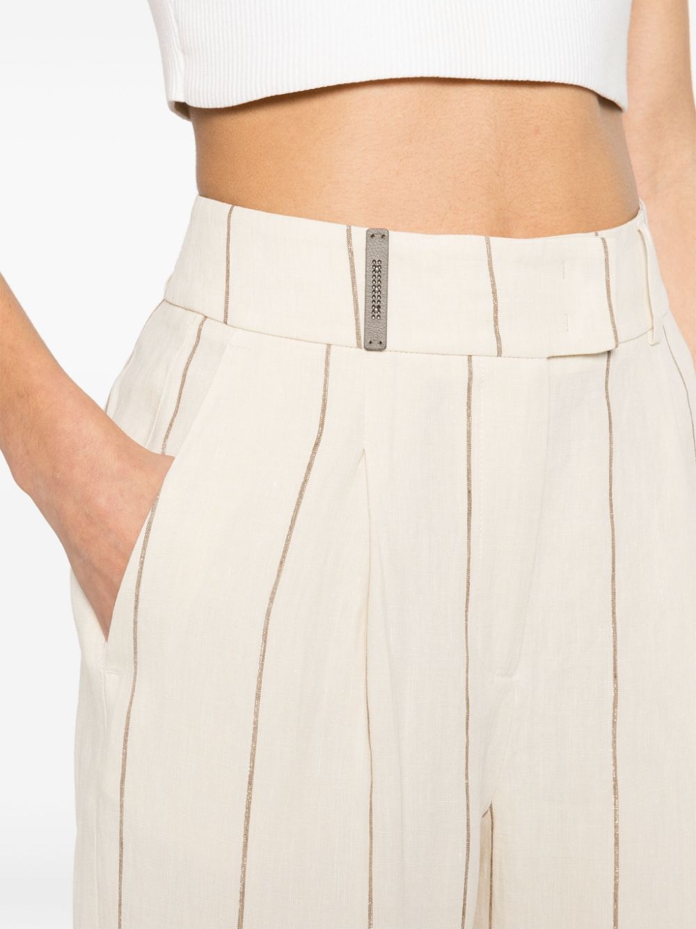 Shop Peserico Striped Wide-leg Trousers In Neutrals