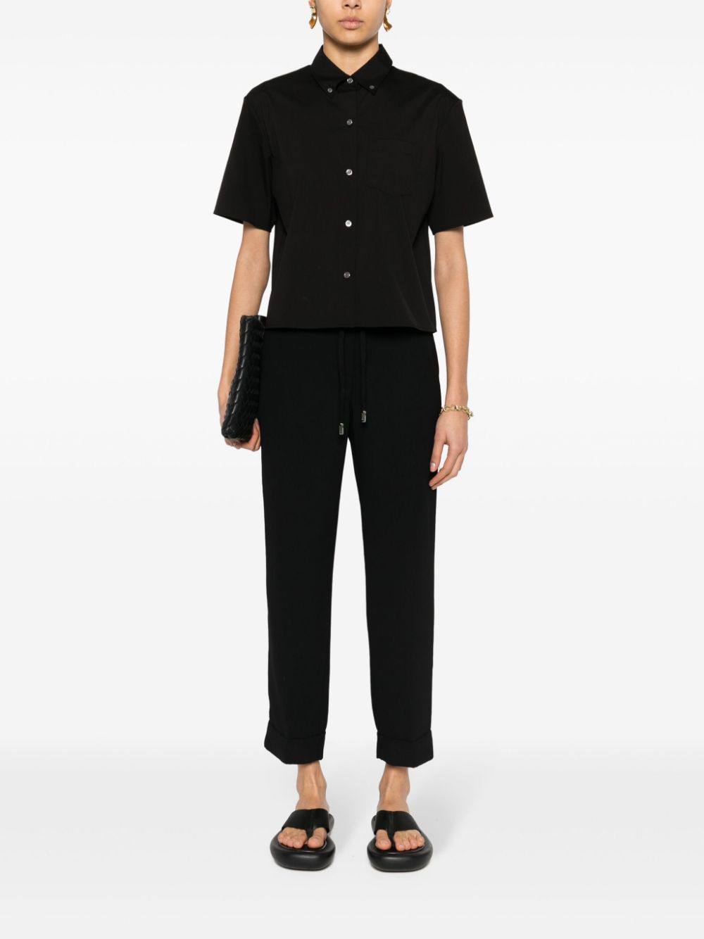 Shop Peserico Cropped Tapered Trousers In Black