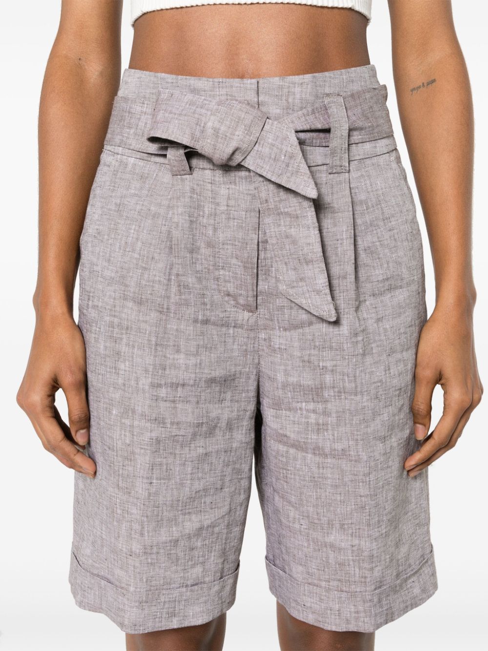 Shop Peserico Belted Tailored Shorts In Brown
