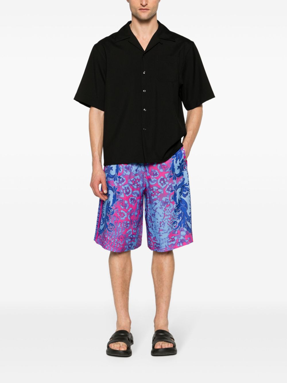 Shop Versace Jeans Couture Baroque-pattern Bermuda Shorts In Blue