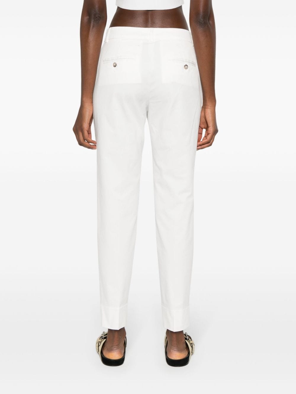 Shop Peserico Pressed-crease Tapered Trousers In White
