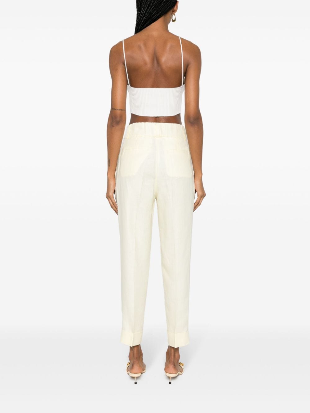 Shop Peserico Cropped Tapered Trousers In Yellow